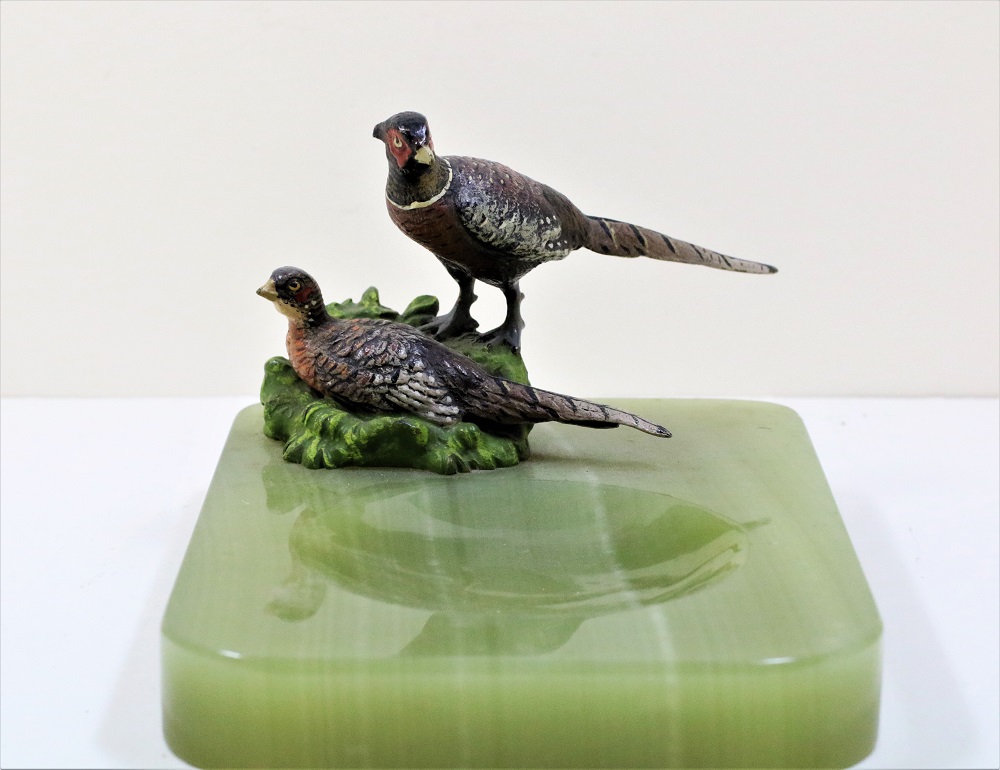 Austrian Handpainted Bronze Pheasants Ashtray Image