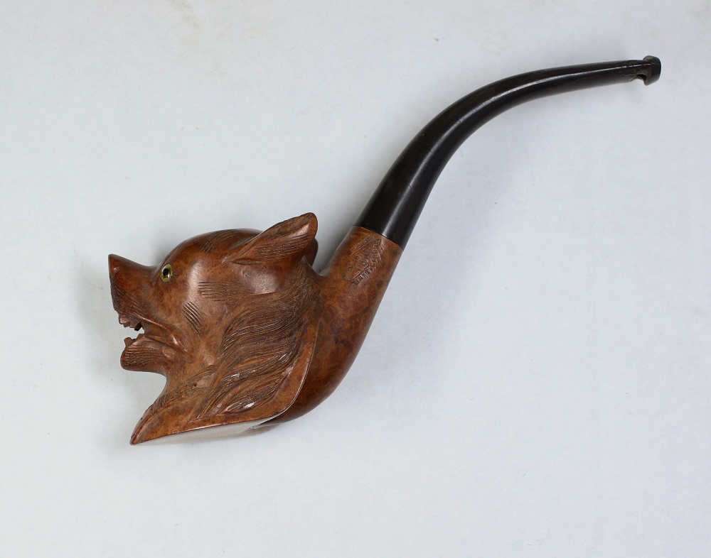 Glass Eyed Wolf Figural Briar Pipe Image